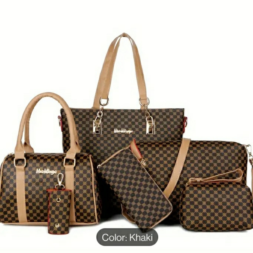6 Piece Purse Sets in Brown & Khaki - Picture 3 of 4